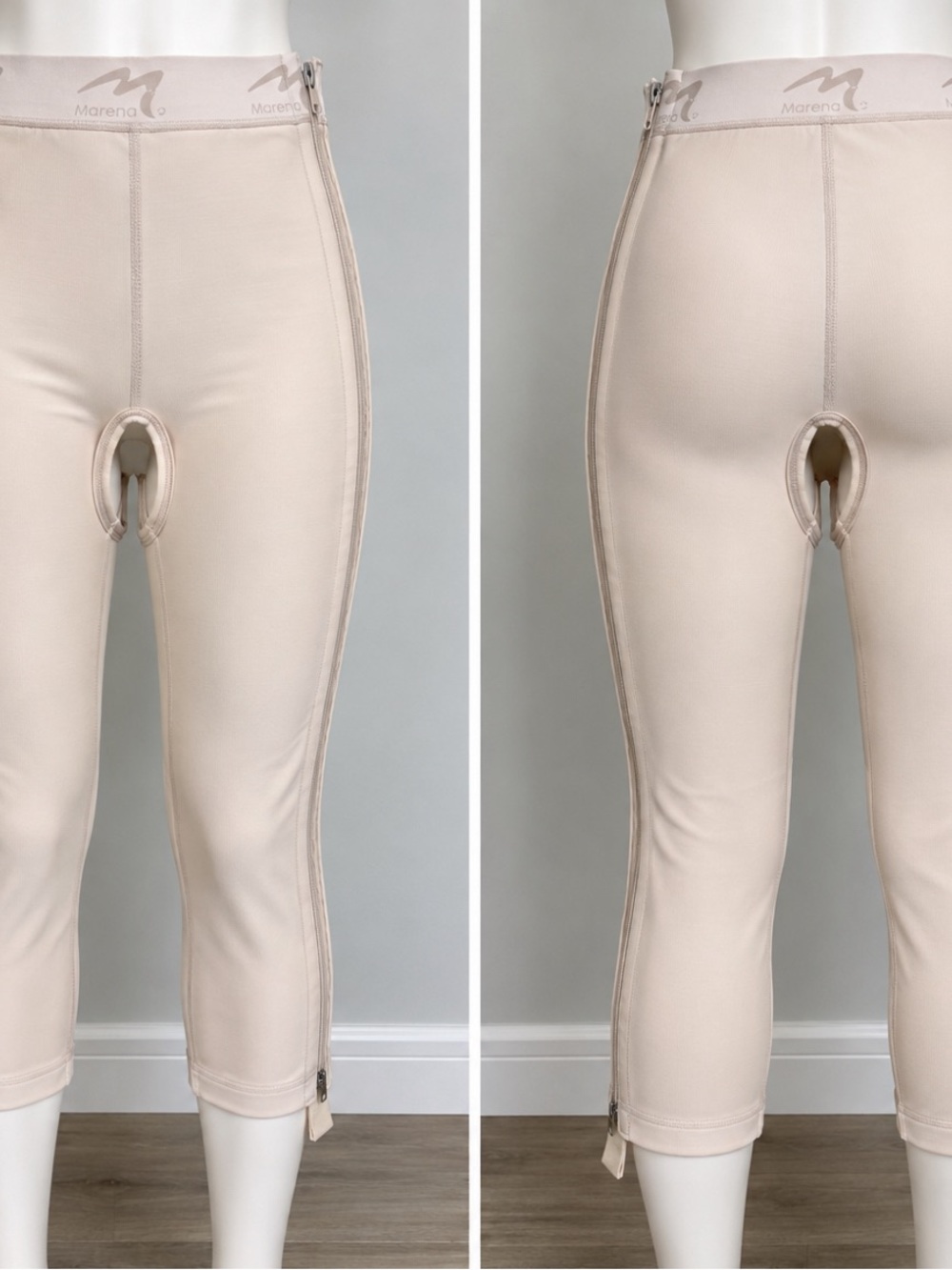 Marena Recovery Compression Girdle Large Beige Post Op Side Zip Capri